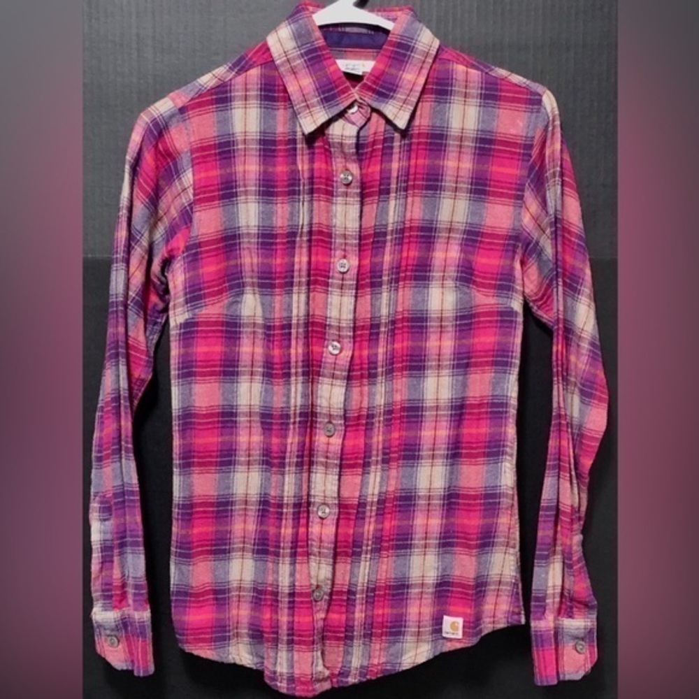 💫Carhartt Pink Plaid Flannel Button Down Shirt